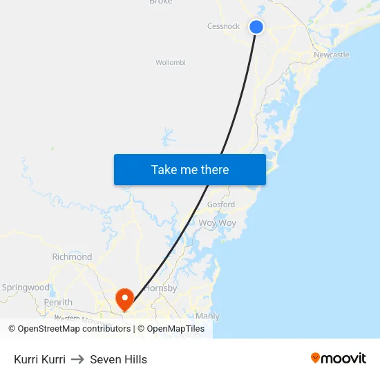 Kurri Kurri to Seven Hills map