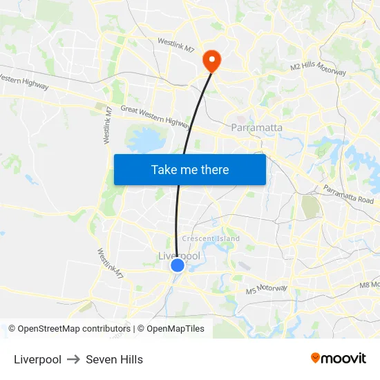 Liverpool to Seven Hills map