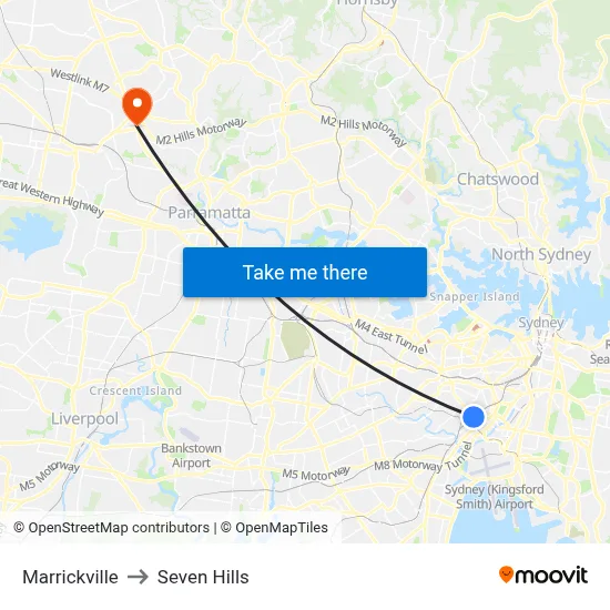 Marrickville to Seven Hills map