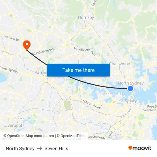 North Sydney to Seven Hills map