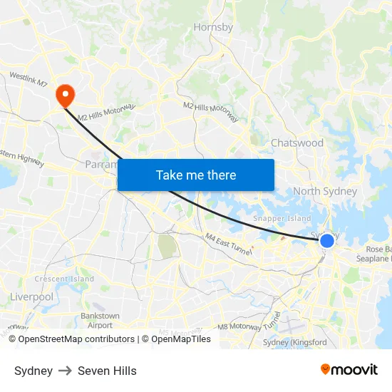 Sydney to Seven Hills map