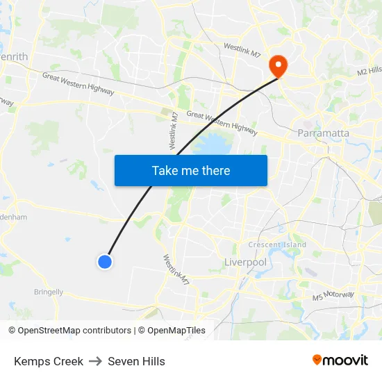 Kemps Creek to Seven Hills map