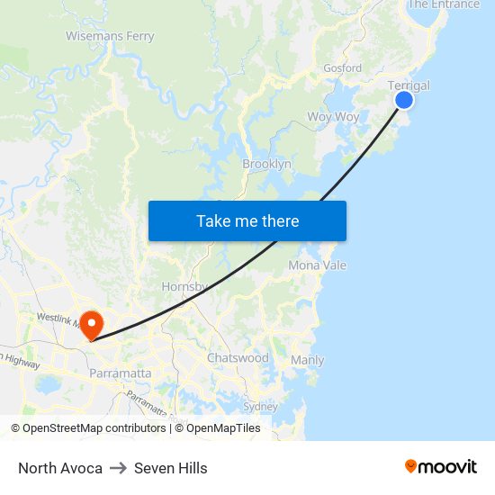 North Avoca to Seven Hills map