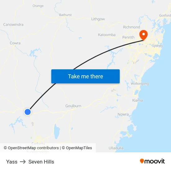Yass to Seven Hills map
