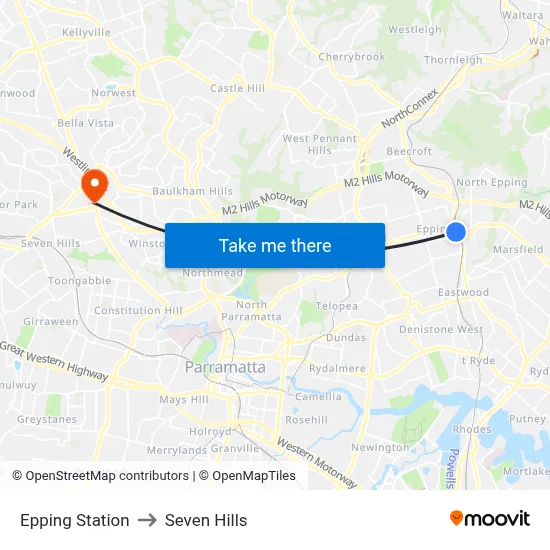 Epping Station to Seven Hills map