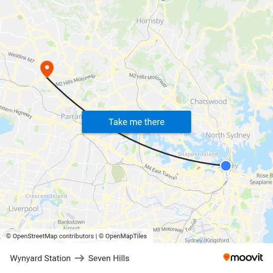 Wynyard Station to Seven Hills map