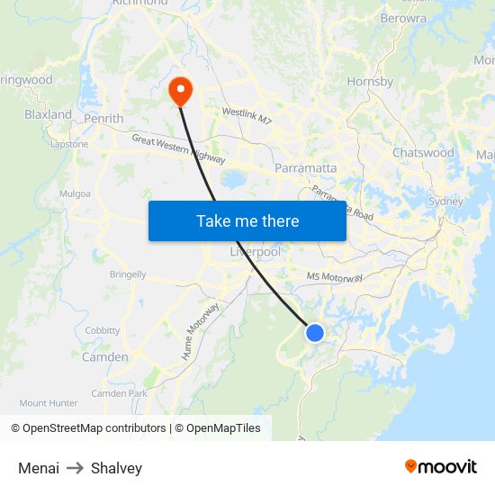 Menai to Shalvey map