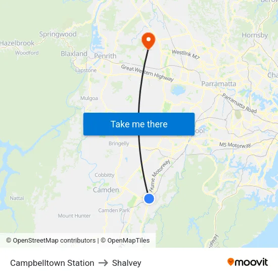 Campbelltown Station to Shalvey map