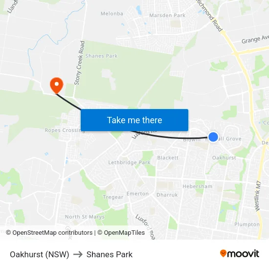 Oakhurst (NSW) to Shanes Park map