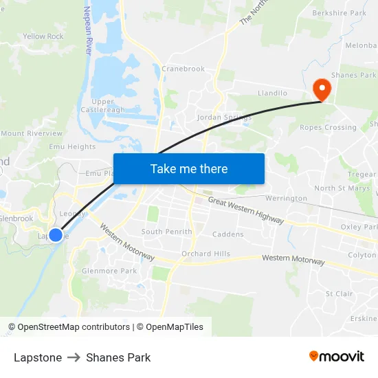 Lapstone to Shanes Park map