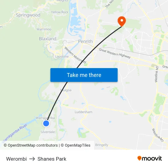 Werombi to Shanes Park map