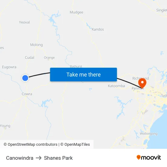 Canowindra to Shanes Park map