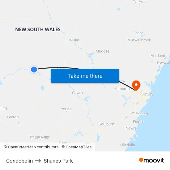 Condobolin to Shanes Park map
