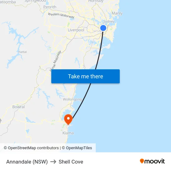 Annandale (NSW) to Shell Cove map