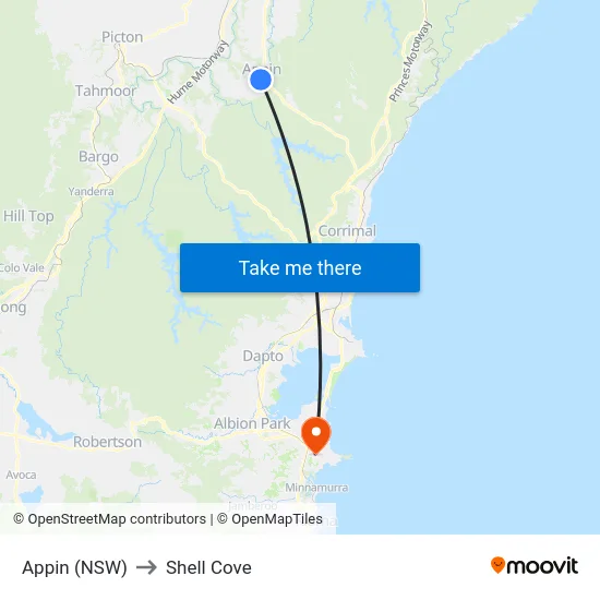 Appin (NSW) to Shell Cove map