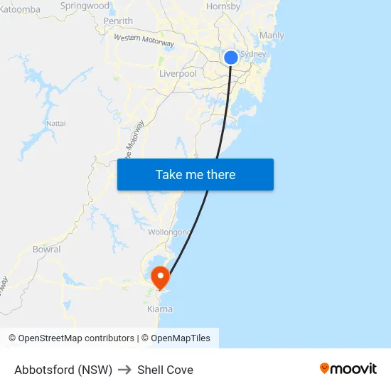 Abbotsford (NSW) to Shell Cove map