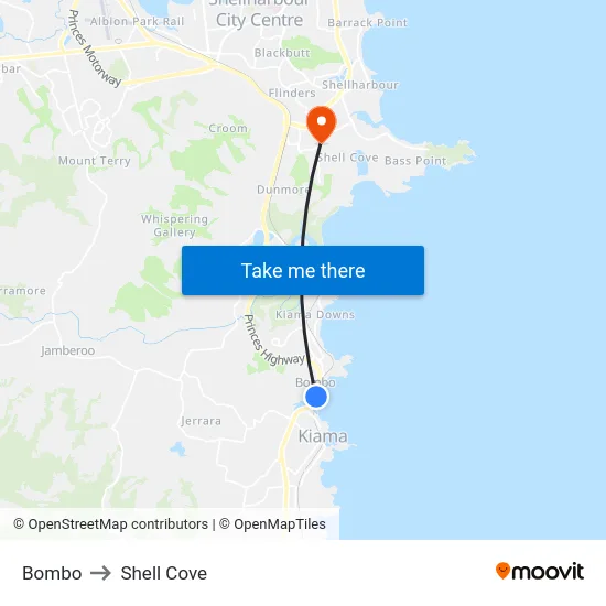 Bombo to Shell Cove map