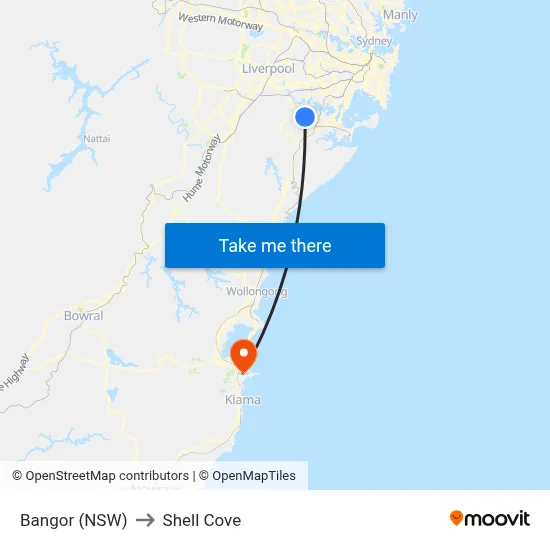 Bangor (NSW) to Shell Cove map