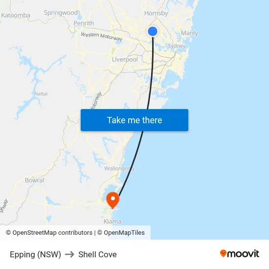 Epping (NSW) to Shell Cove map