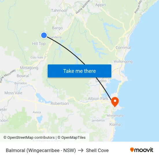 Balmoral (Wingecarribee - NSW) to Shell Cove map
