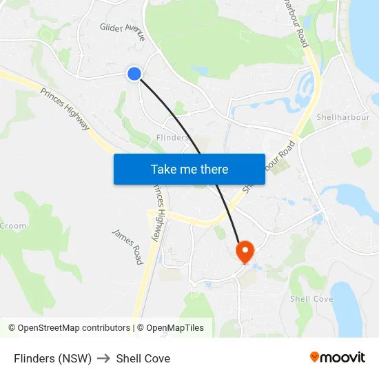 Flinders (NSW) to Shell Cove map