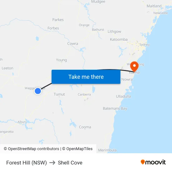 Forest Hill (NSW) to Shell Cove map