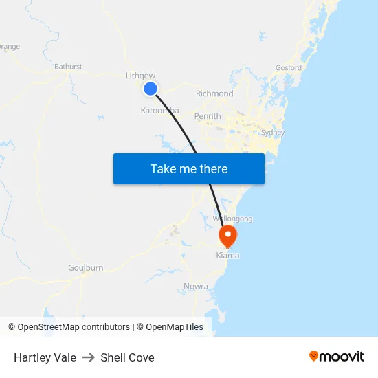 Hartley Vale to Shell Cove map