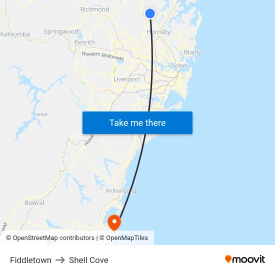Fiddletown to Shell Cove map