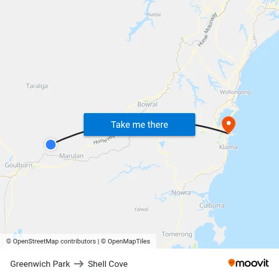 Greenwich Park to Shell Cove map