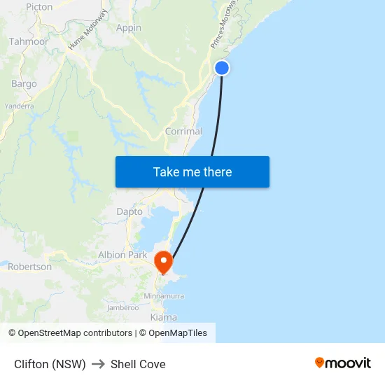 Clifton (NSW) to Shell Cove map