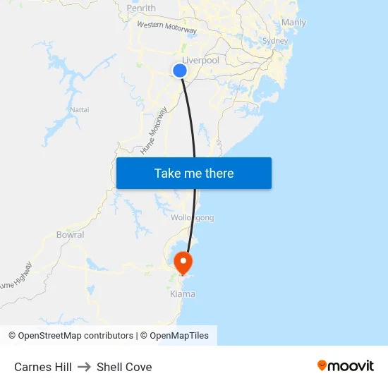 Carnes Hill to Shell Cove map