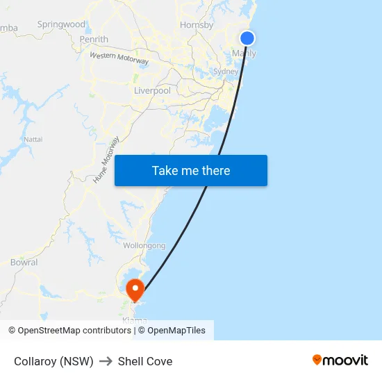 Collaroy (NSW) to Shell Cove map