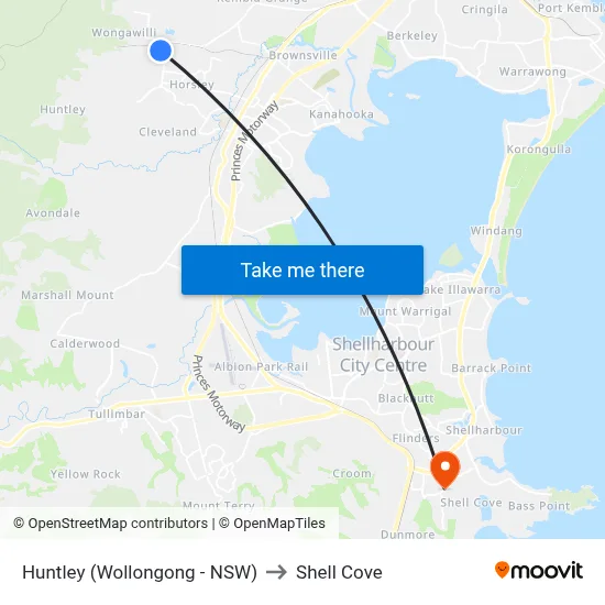 Huntley (Wollongong - NSW) to Shell Cove map