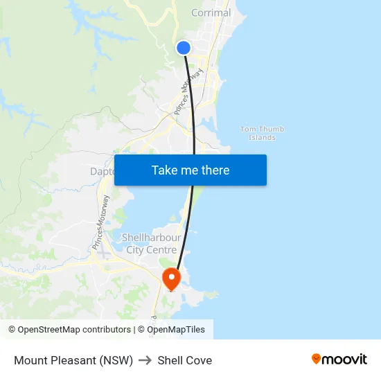 Mount Pleasant (NSW) to Shell Cove map