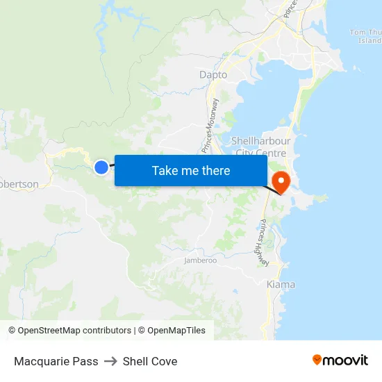 Macquarie Pass to Shell Cove map