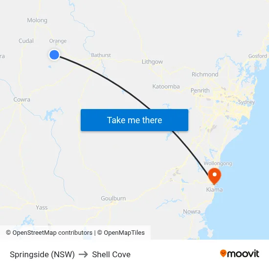 Springside (NSW) to Shell Cove map