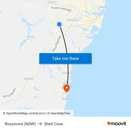 Rossmore (NSW) to Shell Cove map