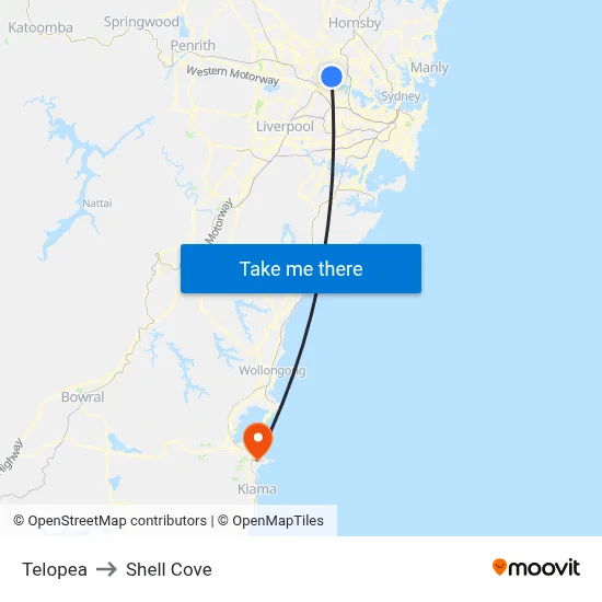 Telopea to Shell Cove map