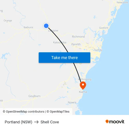 Portland (NSW) to Shell Cove map
