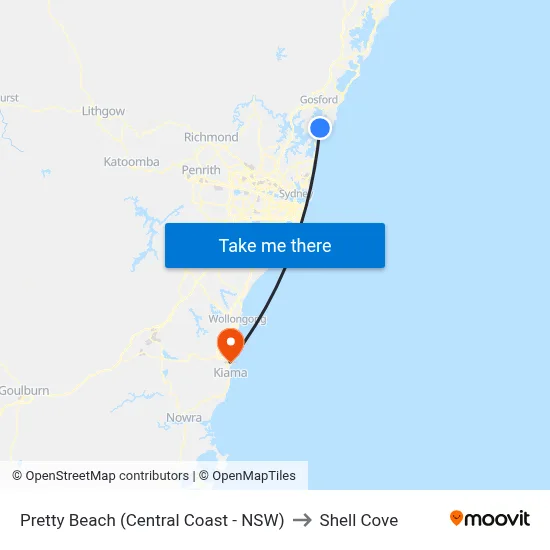 Pretty Beach (Central Coast - NSW) to Shell Cove map