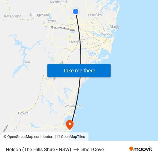 Nelson (The Hills Shire - NSW) to Shell Cove map