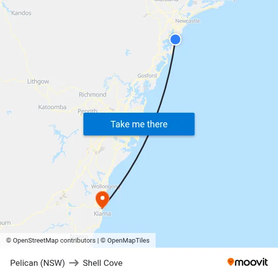 Pelican (NSW) to Shell Cove map