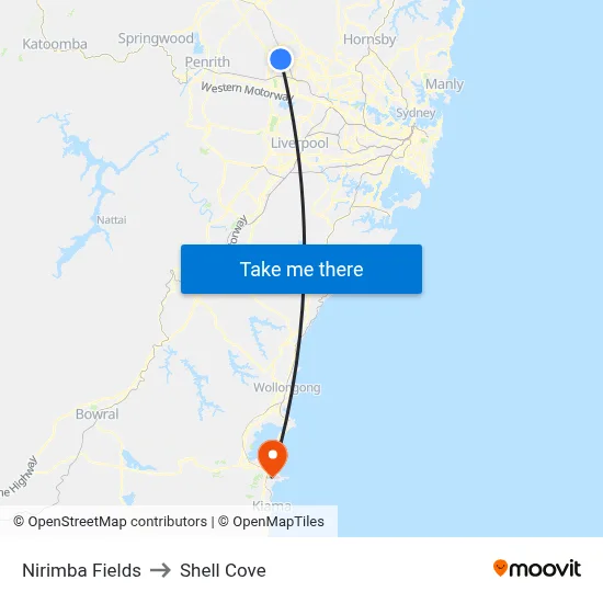 Nirimba Fields to Shell Cove map