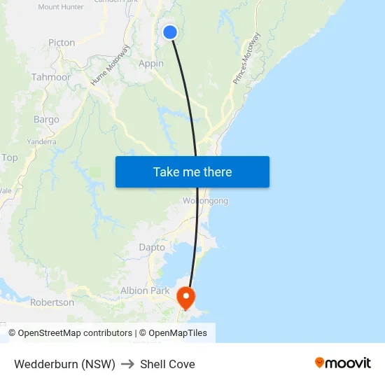 Wedderburn (NSW) to Shell Cove map
