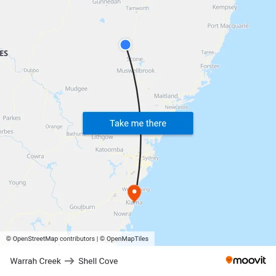 Warrah Creek to Shell Cove map