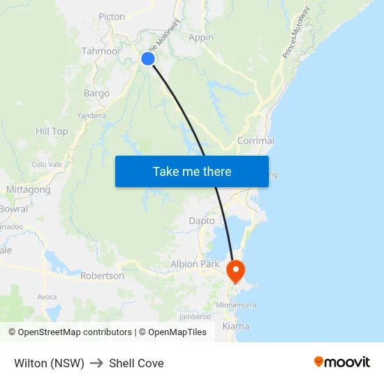 Wilton (NSW) to Shell Cove map