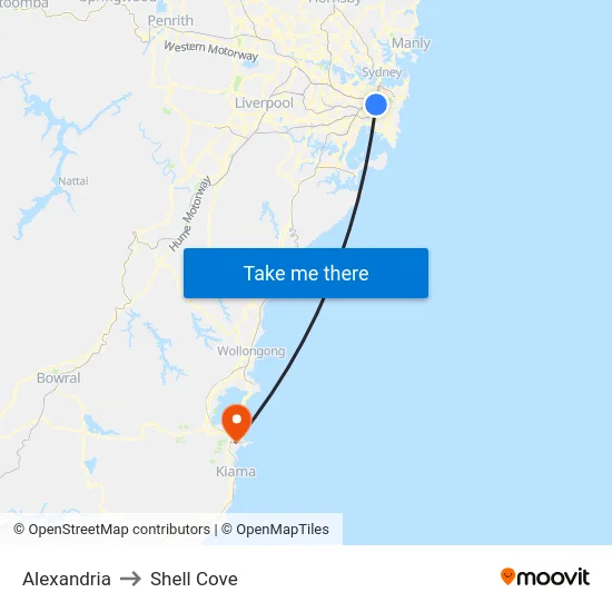 Alexandria to Shell Cove map