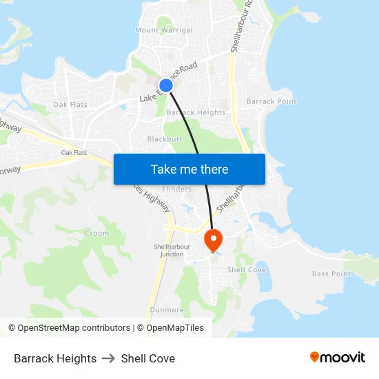 Barrack Heights to Shell Cove map