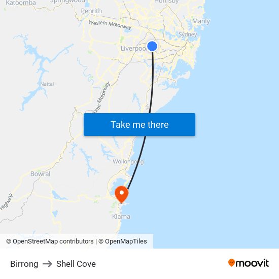 Birrong to Shell Cove map