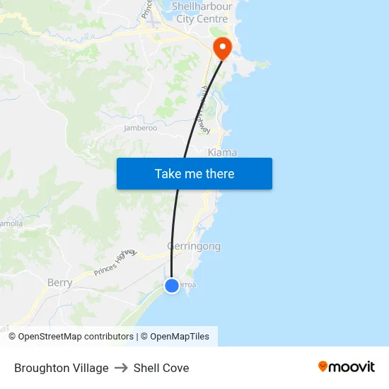 Broughton Village to Shell Cove map